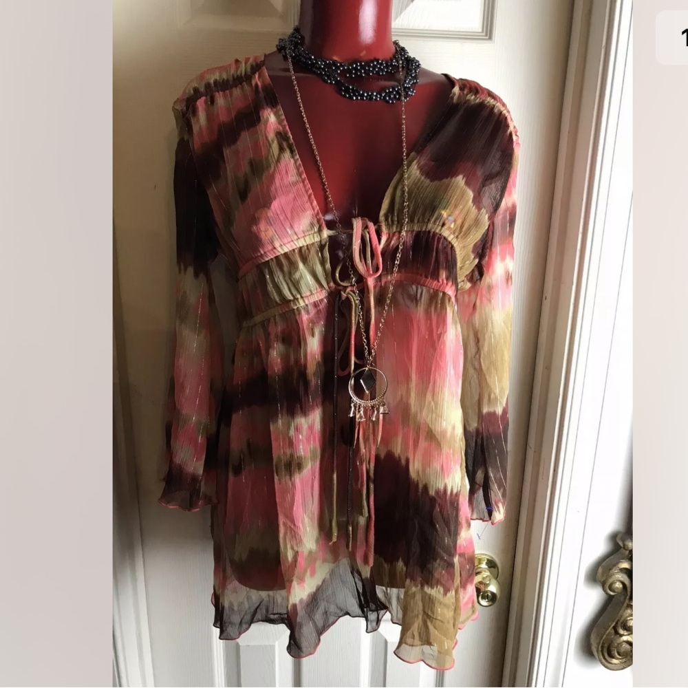 NEW YORK CLOTHING COMPANY  - PETITE LARGE L  - SHEER TOP -COVER UP - TIE DYE